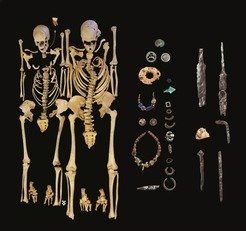 Adult woman and adult man. Plague victims, which were excavated at Altenerding-Klettham and found positive for presence of Y.pestis and grave goods (not shown true to scale) typical of the middle of the 6th century.