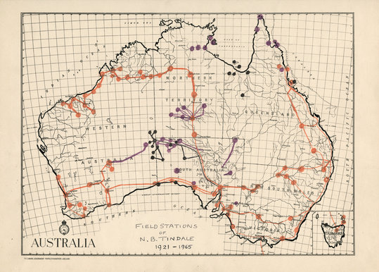 Map showing the locations where the series of Board for Anthropological Research expeditions visited from 1921 to 1965.