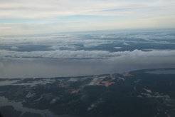 An aerial view of the Amazon rainforest and encroaching farmland.