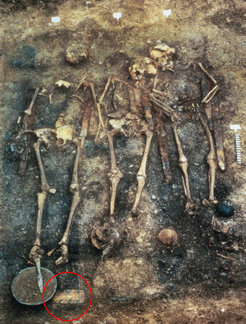Excavations in progress, with position of comb indicated by red circle.