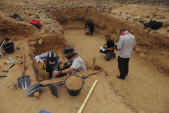 Archäologische Ausgrabungen an der Grabungsstätte Saffaqah in Saudi Arabien.
