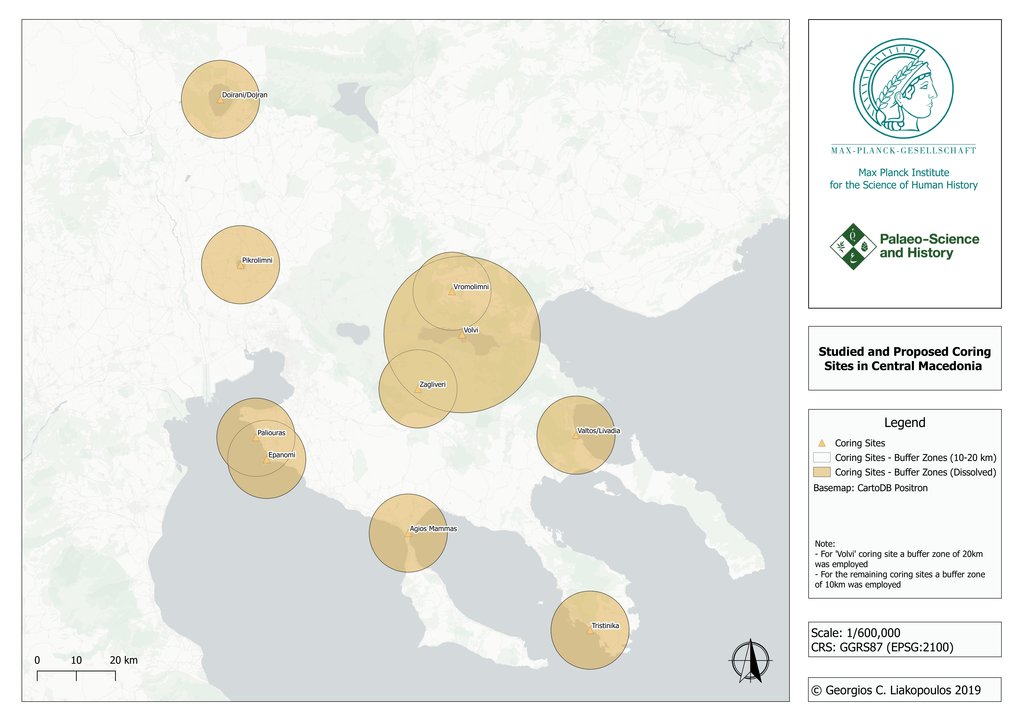 Studied and proposed coring sites in central Macedonia.