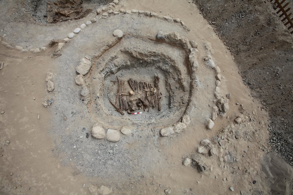 An aerial view of the excavation of tomb M12.