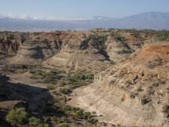 An impressive view of the geological stratigraphy encompassing the last two million years in the Oldupai Gorge, Tanzania.
