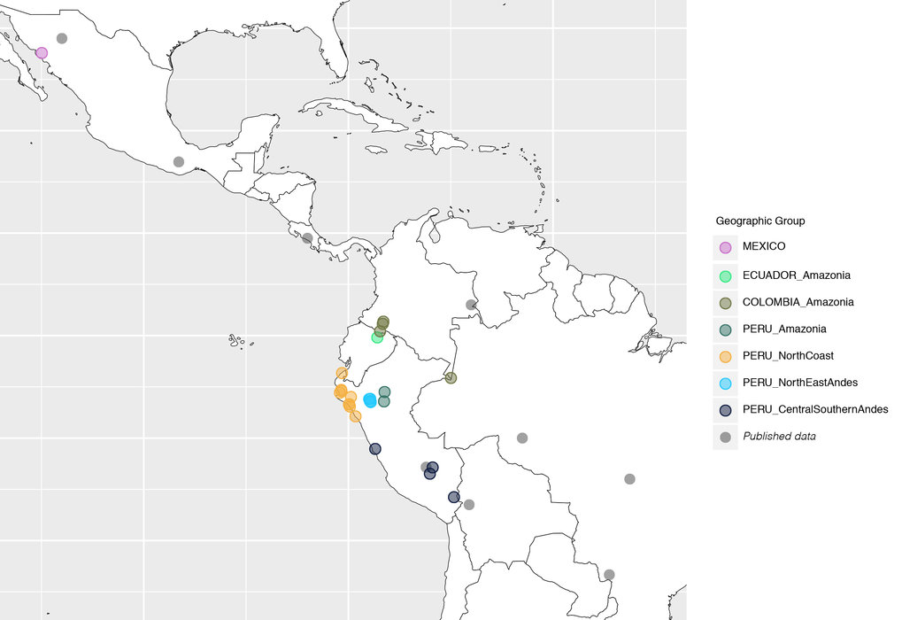 Map with the locations covered in the study. Newly released data is shown together with published data from the literature.