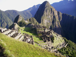 Archäologische Überreste der Inkastadt Machu Picchu in den südlichen Anden in Peru.