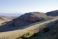 View from the outside of the Gazar Agui rockshelter in the Gobi Altai, Mongolia.