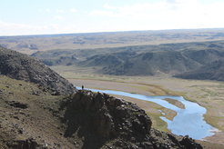 One of the main rivers in the Gobi Altai, Zavkhan Gol. Rivers like this are sourced from melting glaciers, and were more abundant in the past but are still vital to people today.