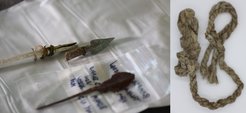 Archäologische Funde aus dem Jahr 2019 aus einem Eisfeld in der Westmongolei, darunter ein ca. 3000 Jahre alter geschäfteter Bronzepfeil, und ein Fragment eines Rosshaarseiles, datiert auf ca. 435-535 unserer Zeitrechnung.