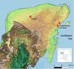 Figure 2: Location of submerged caves where evidence of human presence and megafaunal remains has been verified.