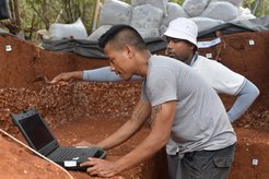 Dr. Noel Amano and Dr. Oshan Wedage excavating Early Holocene shell midden deposits of Bundala site in Southern Sri Lanka