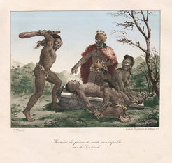 Execution of a human victim. Drawn by Jacques Arago, 1819. Colourised by Joseph Watts.