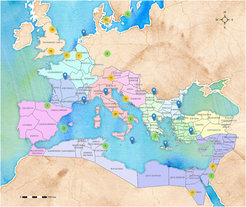 Example of a map generated through IsoArcH showing the distribution of Roman sites with available isotopic data.