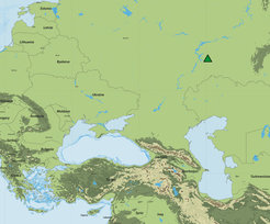 Geografische Lage der Begräbnisstätte in der Samara-Region im heutigen Russland (grünes Dreieick)